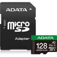 Karta pamięci ADATA Speed Plus MicroSDXC 128 GB UD128GUI3V30A2SP-RA1 - Class 3, UHS-I|U3, A2, V30,  180|160 MB/s