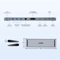 Stacja dokująca Unitek uHUB11+ USB-C DisplayLink 4K Docking Station D1147AGY01 - 4K 30Hz, 5Gbps, PD 100W, Szara