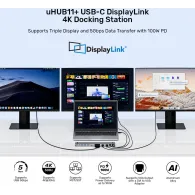 Stacja dokująca Unitek uHUB11+ USB-C DisplayLink 4K Docking Station D1147AGY01 - 4K 30Hz, 5Gbps, PD 100W, Szara