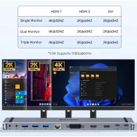 Stacja dokująca Unitek uHUB11+ USB-C DisplayLink 4K Docking Station D1147AGY01 - 4K 30Hz, 5Gbps, PD 100W, Szara