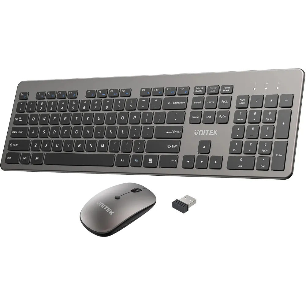 Zestaw bezprzewodowy klawiatury i myszy Unitek SlimDuo 2.4GHz Wireless Keyboard and Mouse Combo T054AGY01-US - 1600 DPI, Szary