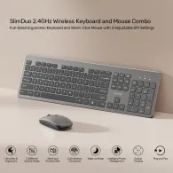 Zestaw bezprzewodowy klawiatury i myszy Unitek SlimDuo 2.4GHz Wireless Keyboard and Mouse Combo T054AGY01-US - 1600 DPI, Szary