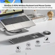 Zestaw bezprzewodowy klawiatury i myszy Unitek SlimDuo 2.4GHz Wireless Keyboard and Mouse Combo T054AGY01-US - 1600 DPI, Szary