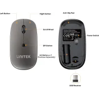 Zestaw bezprzewodowy klawiatury i myszy Unitek SlimDuo 2.4GHz Wireless Keyboard and Mouse Combo T054AGY01-US - 1600 DPI, Szary