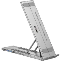 Stacja dokująca i podstawka pod laptopa Unitek USB-C Foldable Laptop Stand with Docking Station D1137AGY01 - Srebrna