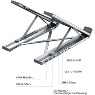 Stacja dokująca i podstawka pod laptopa Unitek USB-C Foldable Laptop Stand with Docking Station D1137AGY01 - Srebrna