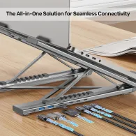 Stacja dokująca i podstawka pod laptopa Unitek USB-C Foldable Laptop Stand with Docking Station D1137AGY01 - Srebrna