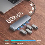Hub USB Baseus UltraJoy Series 4-Port HUB Lite B0005280B811-00 - 4x USB-A 3.0, 15 cm, Szary