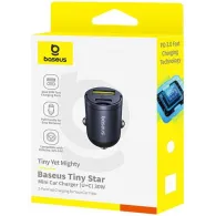 Ładowarka samochodowa Baseus Tiny Star Mini Car Charger 30W C00035001121-02 - 1x USB-C, 1x USB-A, Czarna