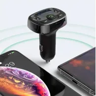 Transmiter FM Bluetooth Baseus S-09A CCMT000001 z ładowarką USB - 2x USB-A, 3.4A, Czarny