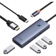 HUB USB Baseus USB-C 6w1 B00052807813-01 - 4x USB-A 3.0, 1x HDMI, zasilanie USB-C, Szare