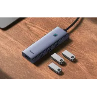 HUB USB Baseus USB-C 6w1 B00052807813-01 - 4x USB-A 3.0, 1x HDMI, zasilanie USB-C, Szare