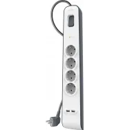 Listwa antyprzepięciowa Belkin 525J BSV401VF2M-V2 - 4 gniazda Schuko, 2x USB-A, 2m, Szara
