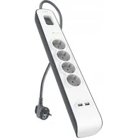 Listwa antyprzepięciowa Belkin 525J BSV401VF2M-V2 - 4 gniazda Schuko, 2x USB-A, 2m, Szara