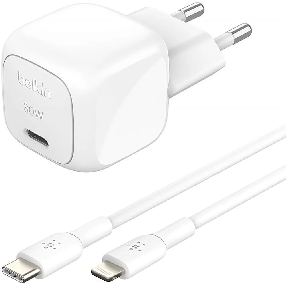 Ładowarka sieciowa Belkin BOOST Charge USB-C 30W WCA008KQ1MWH-B5 - 1x USB-C, kabel USB-C do Lightning, Biała