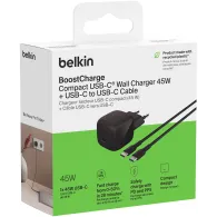 Ładowarka sieciowa Belkin BoostCharge USB-C 45W WCA013KQ1MBK-B6 - 1x USB-C, kabel USB-C, Czarna
