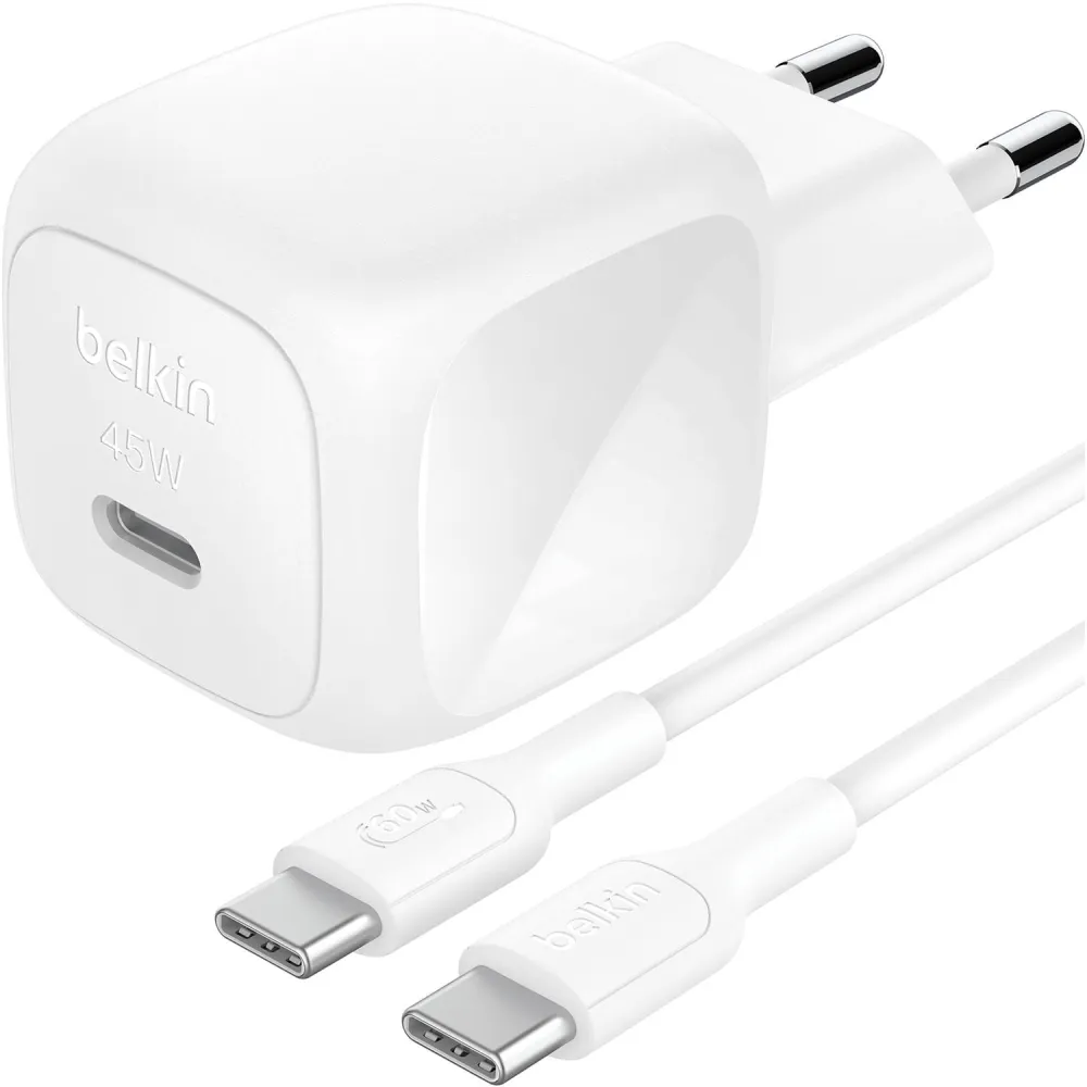 Ładowarka sieciowa Belkin BoostCharge USB-C 45W WCA013KQ1MWH-B6 - 1x USB-C, kabel USB-C, Biała