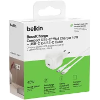Ładowarka sieciowa Belkin BoostCharge USB-C 45W WCA013KQ1MWH-B6 - 1x USB-C, kabel USB-C, Biała