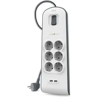 Listwa antyprzepięciowa Belkin 650J BSV604VF2M-V2 - 6 gniazd Schuko, 2x USB-A, 2 m, Szara