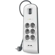 Listwa antyprzepięciowa Belkin 650J BSV604VF2M-V2 - 6 gniazd Schuko, 2x USB-A, 2 m, Szara