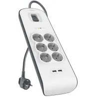 Listwa antyprzepięciowa Belkin 650J BSV604VF2M-V2 - 6 gniazd Schuko, 2x USB-A, 2 m, Szara