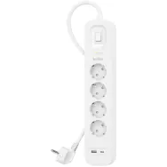 Listwa antyprzepięciowa Belkin Surge Protector 525J SRB001VF2M-V2 - 4 gniazda Schuko, USB-A, USB-C PD, 2 m, Biała