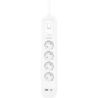 Listwa antyprzepięciowa Belkin Surge Protector 525J SRB001VF2M-V2 - 4 gniazda Schuko, USB-A, USB-C PD, 2 m, Biała