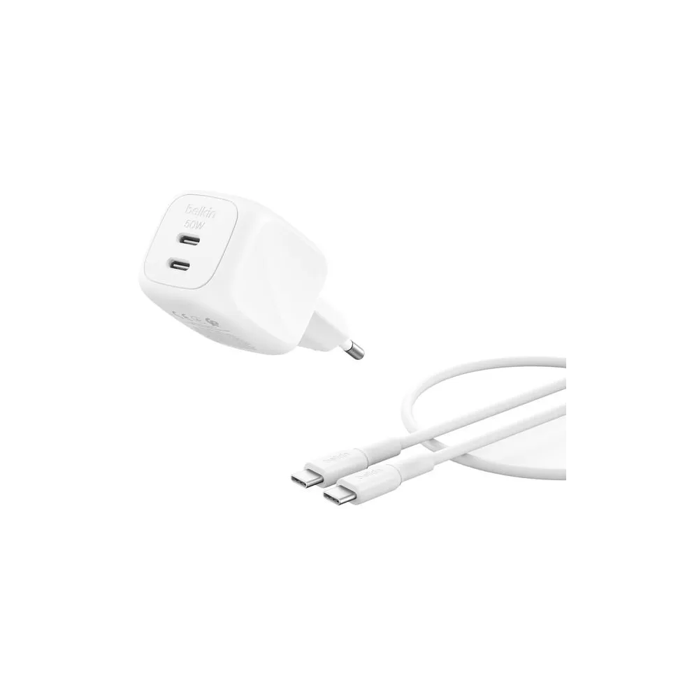 Ładowarka sieciowa Belkin BoostCharge Pro USB-C 50W WCH019KQ1MWH-B6 - 2x USB-C, kabel USB-C, Biała
