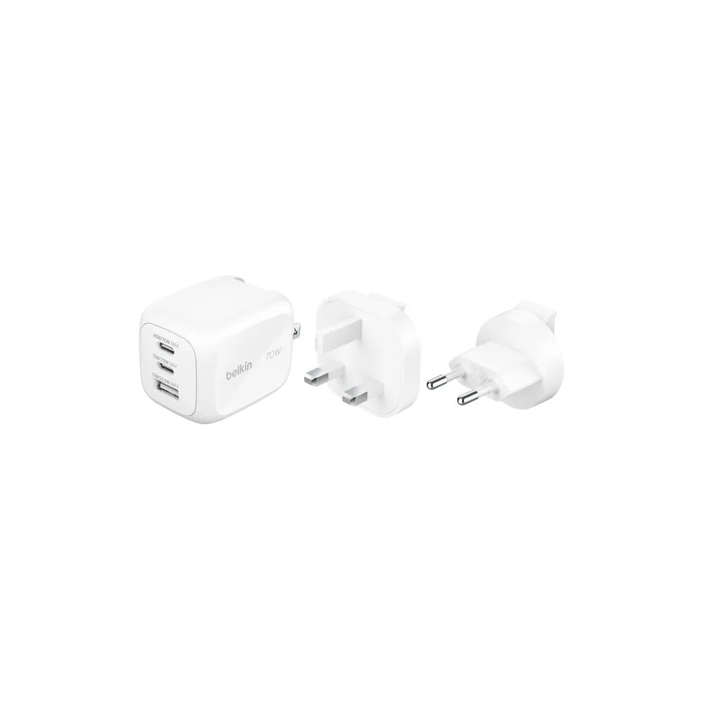 Ładowarka sieciowa Belkin BoostCharge Pro USB-C 70W Travel Adapter Kit WCH018HQWH - 2x USB-C, 1x USB-A, Biała