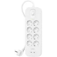 Listwa antyprzepięciowa Belki Surge Protector 900J SRB004VF2M-V2 - 8 gniazd Schuko, 2x USB-C 30W, 2 m, Biała