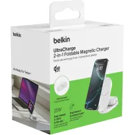 Ładowarka indukcyjna Belkin UltraCharge 2-in-1 Foldable Magnetic Charger with Qi2 25W WIZ039KQWH - Zasilacz 45W, Biała