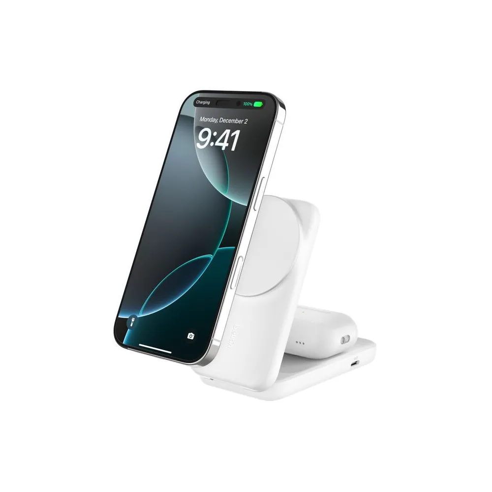 Ładowarka indukcyjna Belkin UltraCharge 2-in-1 Foldable Magnetic Charger with Qi2 25W WIZ038KQWH - Zasilacz 45W, Biała