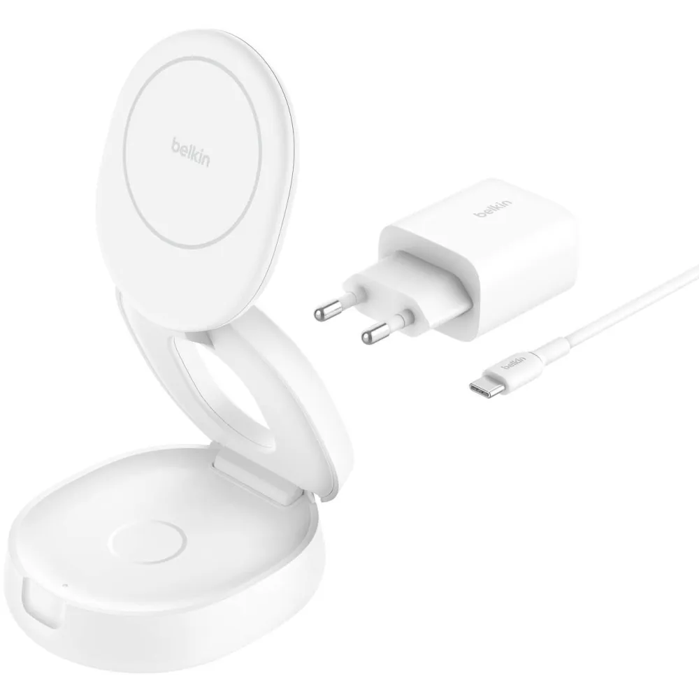 Ładowarka indukcyjna Belkin BoostCharge 2-in-1 Qi2 15W WIZ035KQWH - Zasilacz 30W, Biała