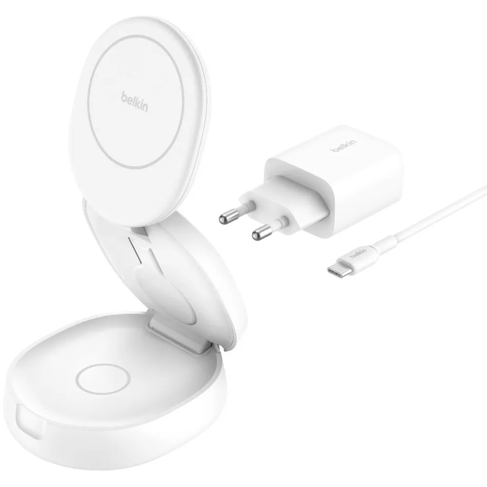 Ładowarka indukcyjna Belkin BoostCharge 3-in-1 Qi2 15W WIZ034KQWH - Zasilacz 36W, Biała