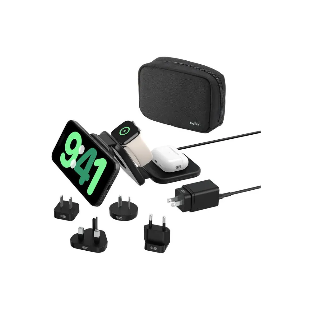Ładowarka indukcyjna podróżna Belkin BoostCharge Pro 3-in-1 Magnetic Wireless Charging Travel Pad Qi2 15W WIZ024HQBK - Czarna