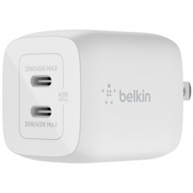 Ładowarka sieciowa Belkin 45W Dual USB-C GaN Charger Universal - 2 x USB-C, Biała - WCH011VFWH