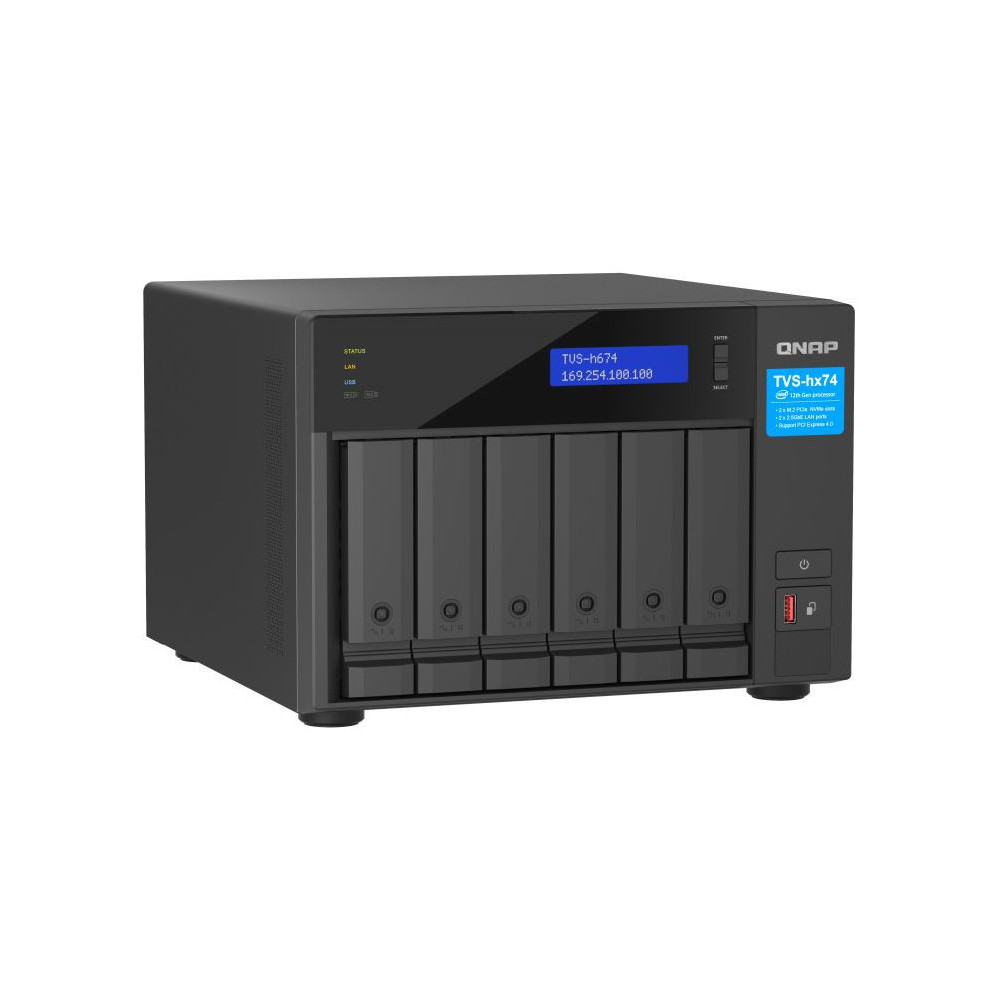 Zdjęcie produktu Serwer NAS QNAP Tower TVS-H674-I5-I9S - Tower/Intel Core i5-12400/64 GB RAM/12 TB/6 wnęk/2 x M.2/hot-swap/3 lata Door-to-Door