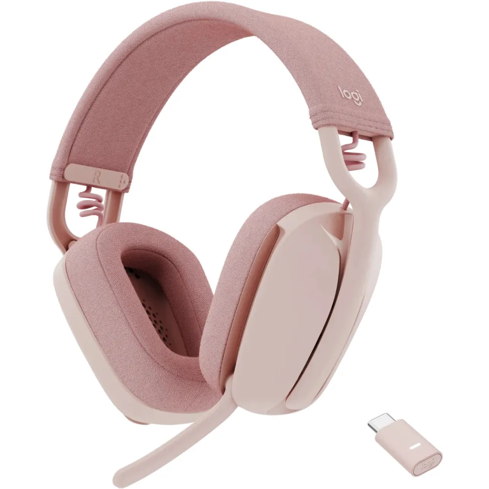 Słuchawki bezprzewodowe Logitech Zone Vibe Wireless 981-001176 - Teams, z odbiornikiem, Różowe