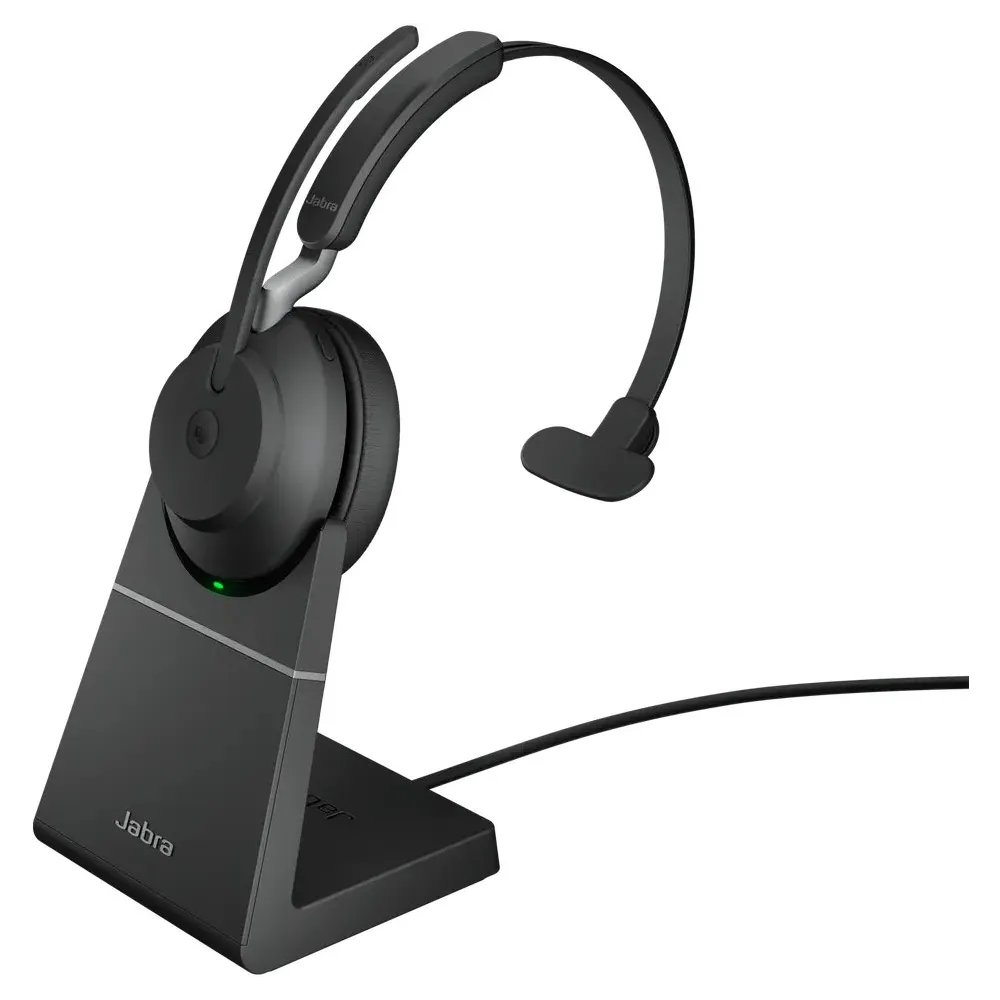 Słuchawki bezprzewodowe nauszne Jabra Evolve 2 65 26599-899-989 - Link390a, Teams, Mono, Stojak, Czarne