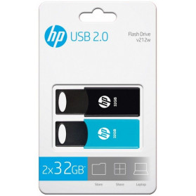 Pendrive HP USB 2.0 32GB Twinpack HPFD212-32-TWIN - 2 sztuki, 1 x USB 2.0, 14 MB/s, Niebieski, Czarny