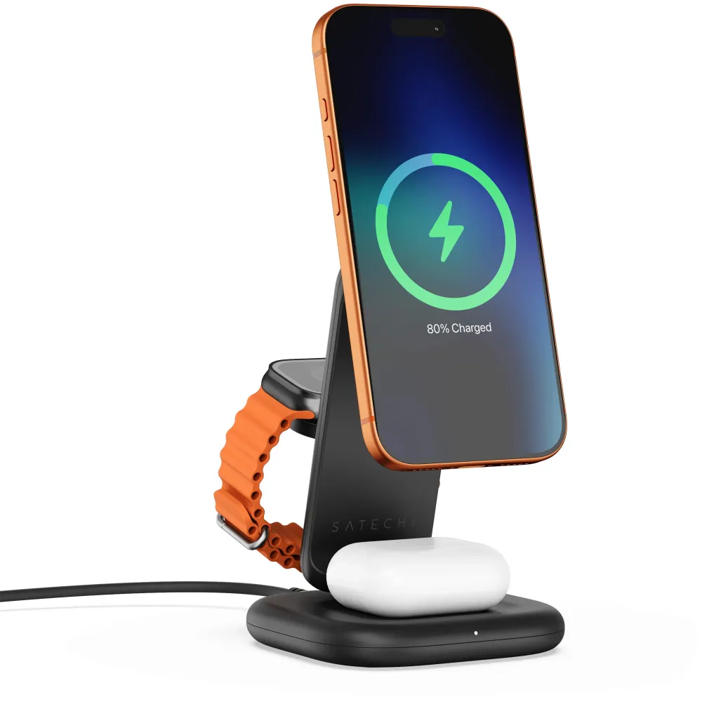 Ładowarka bezprzewodowa Satechi 3-in-1 Foldable Wireless Charging Stand with Qi2 25W ST-Q25F31C-EA, Zasilacz 45W | Sklep ITnes.pl, IT for BUSINESS