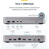 Replikator portów StarTech Dual-Monitor USB4 Docking Station 155UE-USB4-DOCK - 3x USB-C, 4x USB-A, 2x HDMI, LAN, Zasilanie