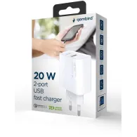Ładowarka sieciowa Gembird TA-UC-PDQC20-W-01 - USB-C 20W, USB-A 18W, Biała