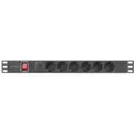 Listwa zasilająca Rack PDU Lanberg PDU-06F-0200-IEC-BK - 1U, 19", 6x Typ F, IEC C14, IP20, 2500 W, 10 A, 2m