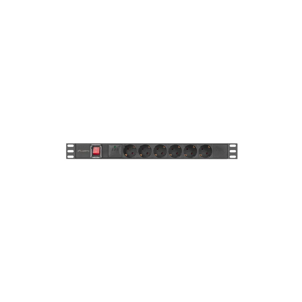 Listwa zasilająca Rack PDU Lanberg PDU-06F-0200-IEC-BK - 1U, 19", 6x Typ F, IEC C14, IP20, 2500 W, 10 A, 2m