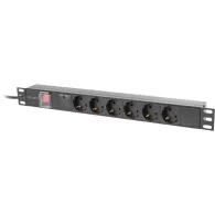 Listwa zasilająca Rack PDU Lanberg PDU-06F-0200-IEC-BK - 1U, 19", 6x Typ F, IEC C14, IP20, 2500 W, 10 A, 2m