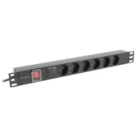Listwa zasilająca Rack PDU Lanberg PDU-06F-0200-IEC-BK - 1U, 19", 6x Typ F, IEC C14, IP20, 2500 W, 10 A, 2m