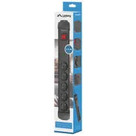 Listwa antyprzepięciowa Lanberg SP1-05E-0150-BK - 5x Typ E, wtyk Schuko, Bezpiecznik, 1,5 m, Czarna