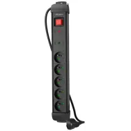 Listwa antyprzepięciowa Lanberg SP1-05E-0300-BK - 5x Typ E, wtyk Schuko, Bezpiecznik, 3 m, Czarna