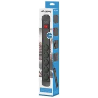 Listwa antyprzepięciowa Lanberg SP1-05E-0500-BK - 5x Typ E, wtyk Schuko, Bezpiecznik, 5 m, Czarna